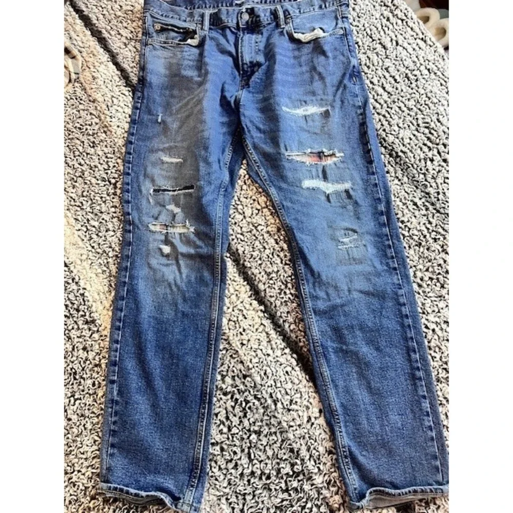 Old Navy Skinny Built‎ In Flex Distressed Patch Medium Denim Jeans Men's 38X32